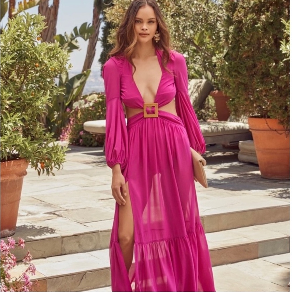 Luxxel Fuchsia Long Sleeve Maxi Dress - image 2